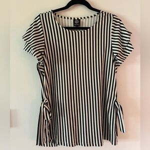 Black and White Striped Blouse with Side Ties